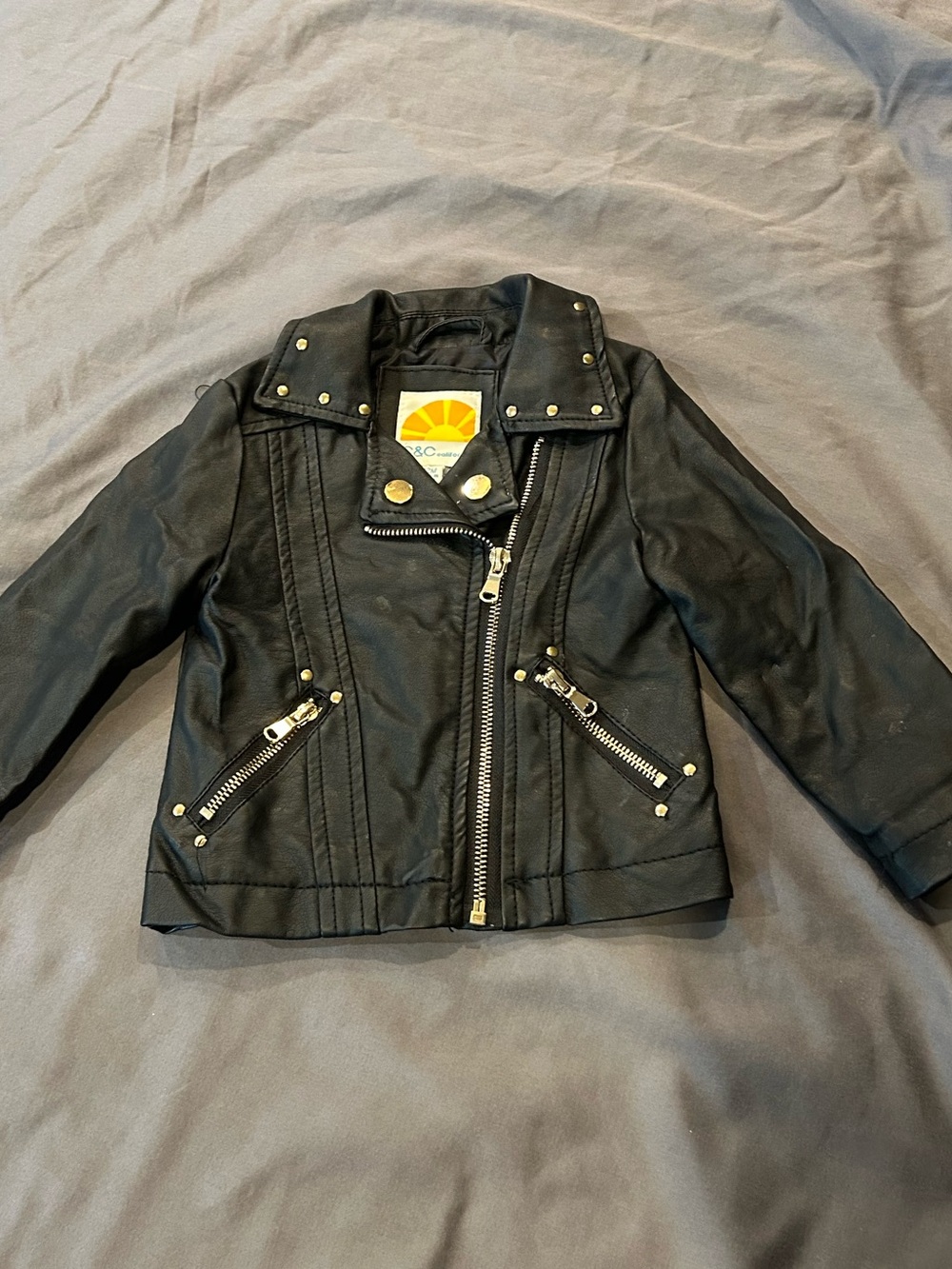 C&C California Kids Black Faux Leather Moto Jacket with Unicorn